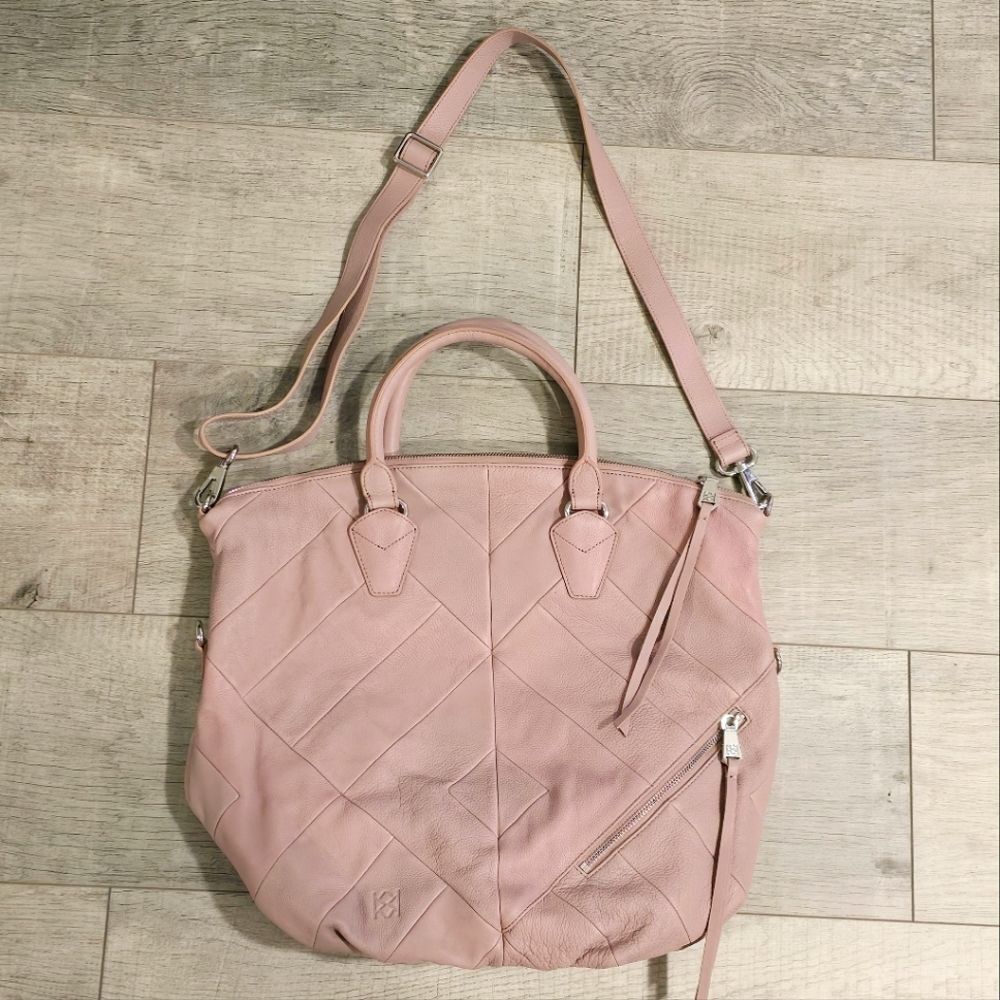 Christopher Kon Patchwork Leather Shoulder Bag Tote in Blush Pink